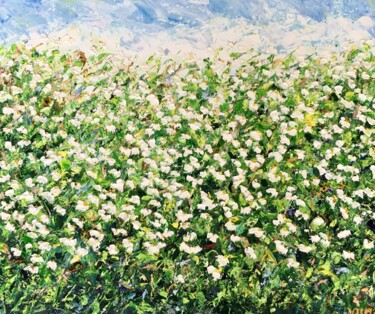 Painting titled "Daisies Flowers Fie…" by Vilma Gataveckiene, Original Artwork, Oil