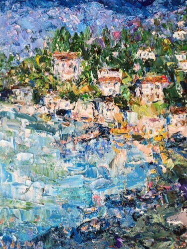 Peinture intitulée "Lake Garda Impasto…" par Vilma Gataveckiene, Œuvre d'art originale, Huile
