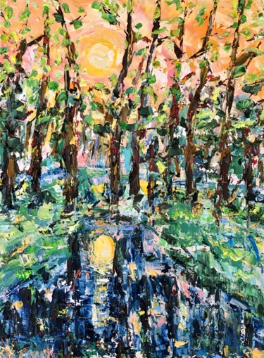 Malerei mit dem Titel "Sunset Landscape Oi…" von Vilma Gataveckiene, Original-Kunstwerk, Öl
