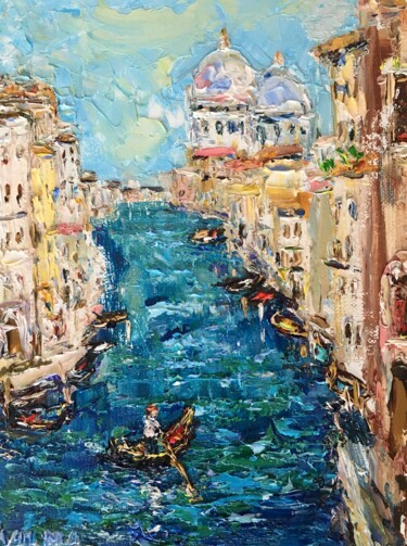 Painting titled "Venice Gondola Oil…" by Vilma Gataveckiene, Original Artwork, Oil