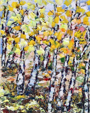 Schilderij getiteld "Birch Trees Impasto…" door Vilma Gataveckiene, Origineel Kunstwerk, Olie