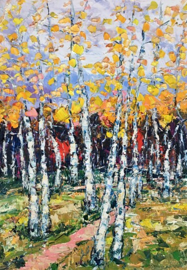 Schilderij getiteld "Autumn Landscape Im…" door Vilma Gataveckiene, Origineel Kunstwerk, Olie