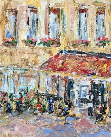 Pittura intitolato "Paris Cafe Oil Pain…" da Vilma Gataveckiene, Opera d'arte originale, Olio
