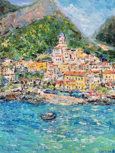 Painting titled "Amalfi Coast Impast…" by Vilma Gataveckiene, Original Artwork, Oil