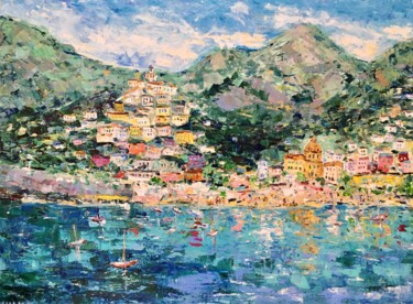 Peinture intitulée "Large Amalfi Coast…" par Vilma Gataveckiene, Œuvre d'art originale, Huile