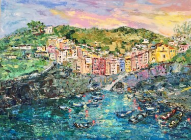 Schilderij getiteld "Riomaggiore Cinque…" door Vilma Gataveckiene, Origineel Kunstwerk, Olie