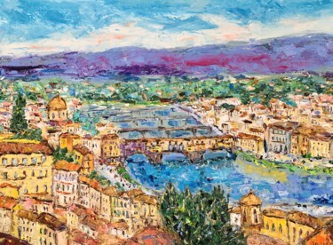 Pittura intitolato "Large Florence City…" da Vilma Gataveckiene, Opera d'arte originale, Olio