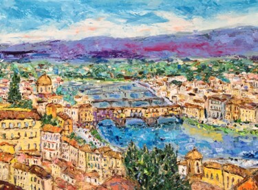 Painting titled "Large Florence City…" by Vilma Gataveckiene, Original Artwork, Oil