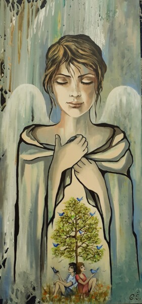 Painting titled "Faith in rebirth" by Galina Shumilova, Original Artwork, Oil Mounted on Wood Stretcher frame