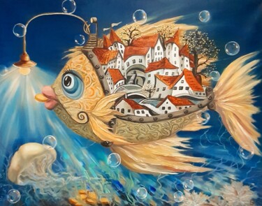 Malerei mit dem Titel "Sea world" von Galina Shumilova, Original-Kunstwerk, Öl Auf Keilrahmen aus Holz montiert