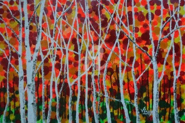 Pittura intitolato "Birch forest in fall" da Vinay Babar, Opera d'arte originale, Olio