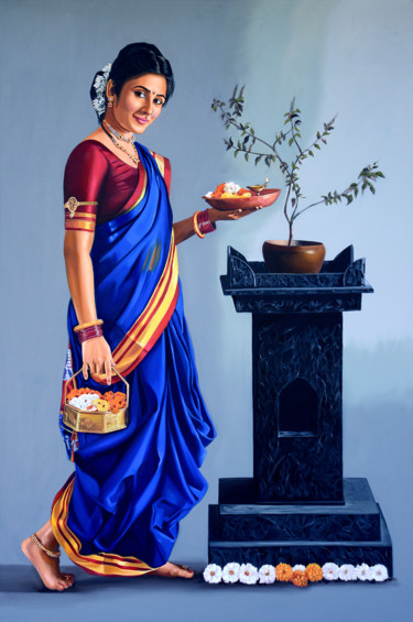 Malerei mit dem Titel "Vishnupriya" von Vinayak Takalkar, Original-Kunstwerk, Öl