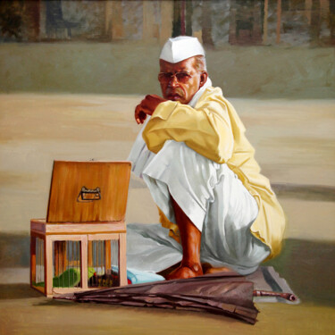 Painting titled "Astrologer" by Vinayak Takalkar, Original Artwork, Oil