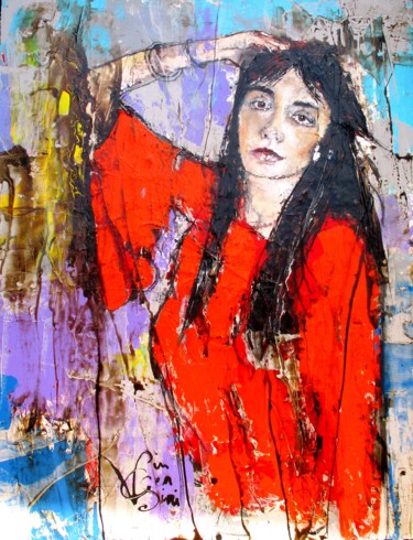 Painting titled "Claire" by Francis Vincensini, Original Artwork, Oil Mounted on Wood Stretcher frame