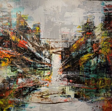 Painting titled "La passerelle" by Francis Vincensini, Original Artwork, Acrylic Mounted on Wood Stretcher frame