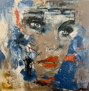 Картина под названием "Regard bleu" - Francis Vincensini, Подлинное произведение искусства, Акрил Установлен на Деревянная р…