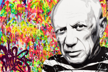 Painting titled "PABLO PICASSO" by Vincent Bardou, Original Artwork, Acrylic Mounted on Wood Stretcher frame