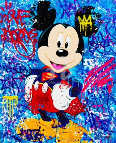 Painting titled "SUPER MICKEY" by Vincent Bardou, Original Artwork, Acrylic Mounted on Wood Stretcher frame