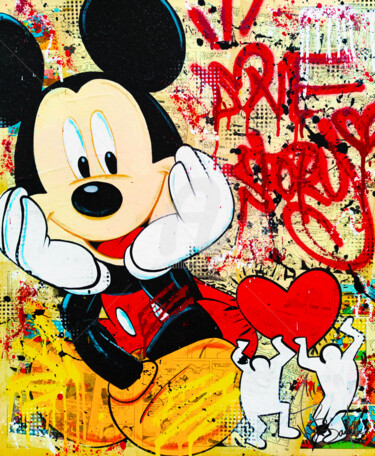 Painting titled "MICKEY & KEITH HARI…" by Vincent Bardou, Original Artwork, Acrylic Mounted on Wood Stretcher frame