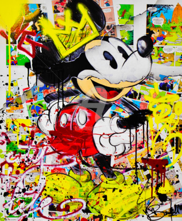 Painting titled "MICKEY KING" by Vincent Bardou, Original Artwork, Acrylic Mounted on Wood Stretcher frame