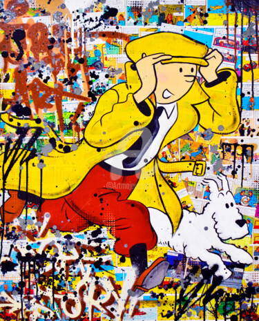 Painting titled "TINTIN ART" by Vincent Bardou, Original Artwork, Acrylic Mounted on Wood Stretcher frame