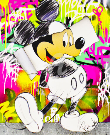 Painting titled "MICKEY LIFE" by Vincent Bardou, Original Artwork, Acrylic Mounted on Wood Stretcher frame