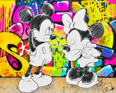 Painting titled "MINNIE I LOVE YOU" by Vincent Bardou, Original Artwork, Acrylic Mounted on Wood Stretcher frame