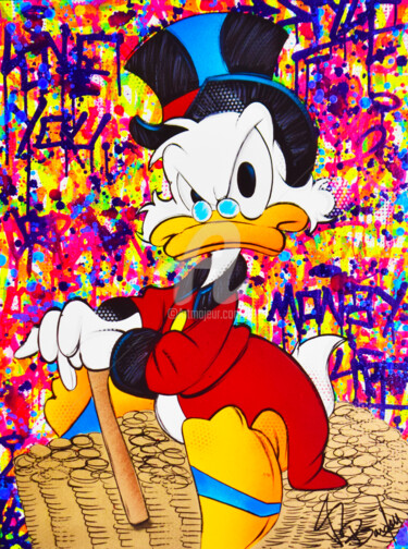 Painting titled "Uncle Scrooge coin" by Vincent Bardou, Original Artwork, Acrylic Mounted on Wood Stretcher frame