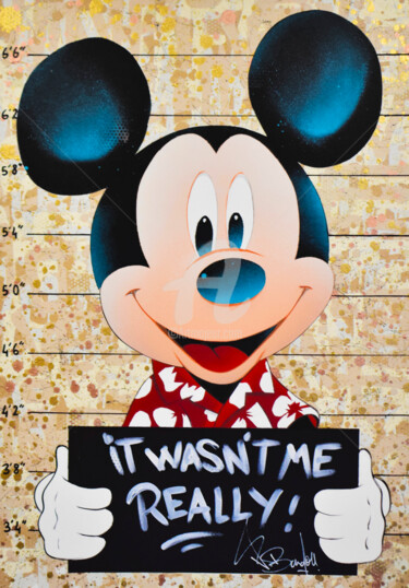 Painting titled "MICKEY GUILTY" by Vincent Bardou, Original Artwork, Spray paint Mounted on Wood Stretcher frame