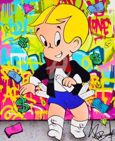 Painting titled "RICHIE RICH" by Vincent Bardou, Original Artwork, Acrylic Mounted on Wood Stretcher frame
