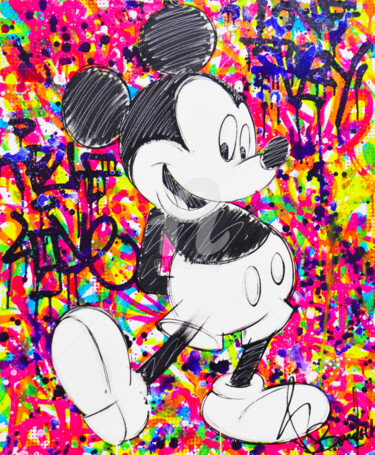 Painting titled "MICKEY COLOR" by Vincent Bardou, Original Artwork, Acrylic Mounted on Wood Stretcher frame