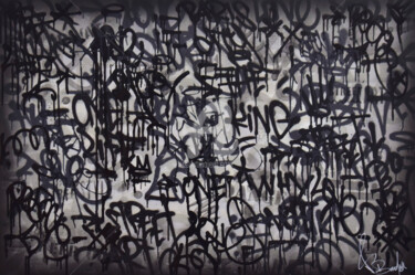제목이 "BLACK GRAFFITI"인 미술작품 Vincent Bardou로, 원작, 페인트 스프레이 나무 들것 프레임에 장착됨
