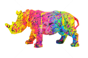 Escultura intitulada "RAINBOW RHINO" por Vincent Bardou, Obras de arte originais, Resina