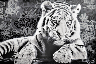 Malarstwo zatytułowany „GRAFFITI TIGER” autorstwa Vincent Bardou, Oryginalna praca, Akryl