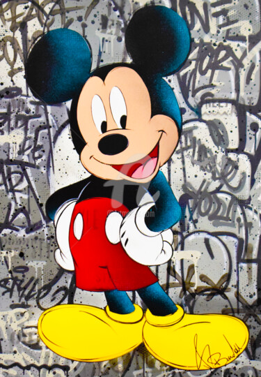 Malerei mit dem Titel "MICKEY GRAFFITI" von Vincent Bardou, Original-Kunstwerk, Sprühfarbe Auf Keilrahmen aus Holz montiert