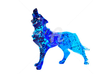 Sculpture titled "BLUE WOLF" by Vincent Bardou, Original Artwork, Spray paint