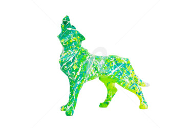 Sculpture titled "GREEN WOLF" by Vincent Bardou, Original Artwork, Acrylic