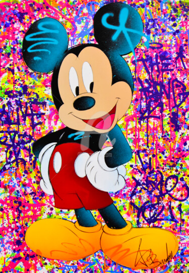Painting titled "MICKEY BLUE" by Vincent Bardou, Original Artwork, Acrylic Mounted on Wood Stretcher frame