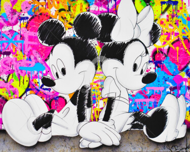 Painting titled "MINNIE AND MICKEY H…" by Vincent Bardou, Original Artwork, Acrylic Mounted on Wood Stretcher frame