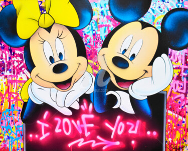 Painting titled "MINNIE AND MICKEY L…" by Vincent Bardou, Original Artwork, Acrylic Mounted on Wood Stretcher frame