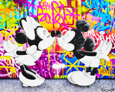 Painting titled "MINNIE AND MICKEY K…" by Vincent Bardou, Original Artwork, Acrylic Mounted on Wood Stretcher frame