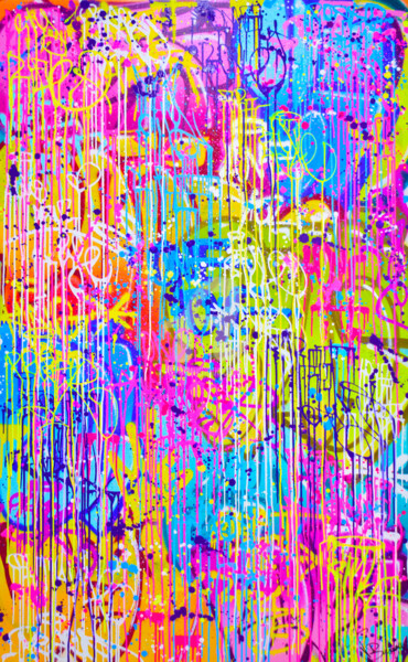 Malerei mit dem Titel "GRAFFITI RAIN" von Vincent Bardou, Original-Kunstwerk, Sprühfarbe Auf Keilrahmen aus Holz montiert