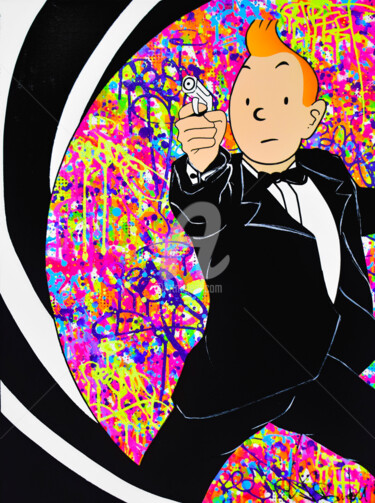 Картина под названием "TINTIN 007" - Vincent Bardou, Подлинное произведение искусства, Акрил Установлен на Деревянная рама д…