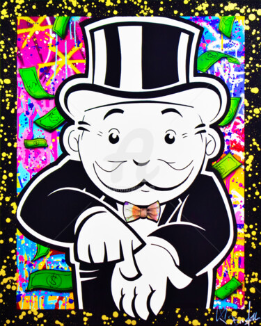 Painting titled "MONOPOLY GIVE ME MO…" by Vincent Bardou, Original Artwork, Acrylic Mounted on Wood Stretcher frame