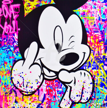 Painting titled "mickey fuck street" by Vincent Bardou, Original Artwork, Acrylic Mounted on Wood Stretcher frame