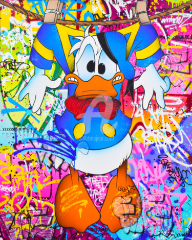 Painting titled "DONALD DUCK" by Vincent Bardou, Original Artwork, Spray paint Mounted on Wood Stretcher frame