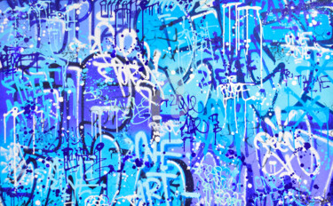Painting titled "WALL ART BLUE" by Vincent Bardou, Original Artwork, Spray paint Mounted on Wood Stretcher frame