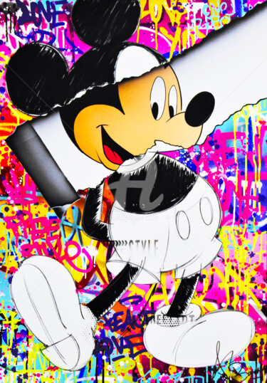 Painting titled "RIPPED MICKEY" by Vincent Bardou, Original Artwork, Acrylic Mounted on Wood Stretcher frame