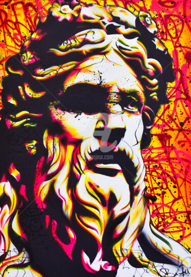 Painting titled "RED ZEUS" by Vincent Bardou, Original Artwork, Acrylic Mounted on Wood Stretcher frame