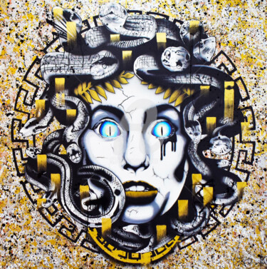 Painting titled "MEDUSA" by Vincent Bardou, Original Artwork, Acrylic Mounted on Wood Stretcher frame